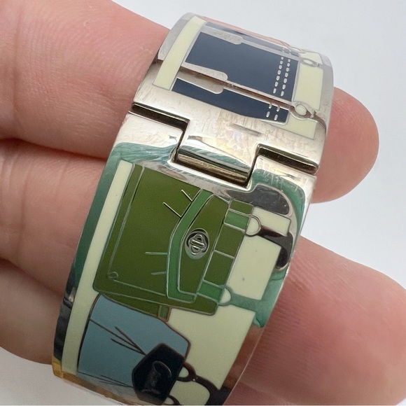 COACH Multicolor Enamel Purse Handbag Design Hinged Bracelet Silvertone - Picture 7 of 16